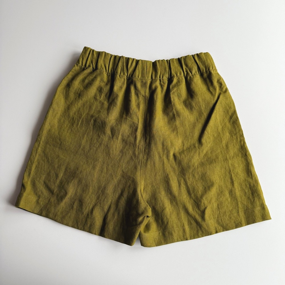 American Giant USA Made EUC Elastic Waist Fir Green Pockets Linen‎ Shorts S - Picture 2 of 8